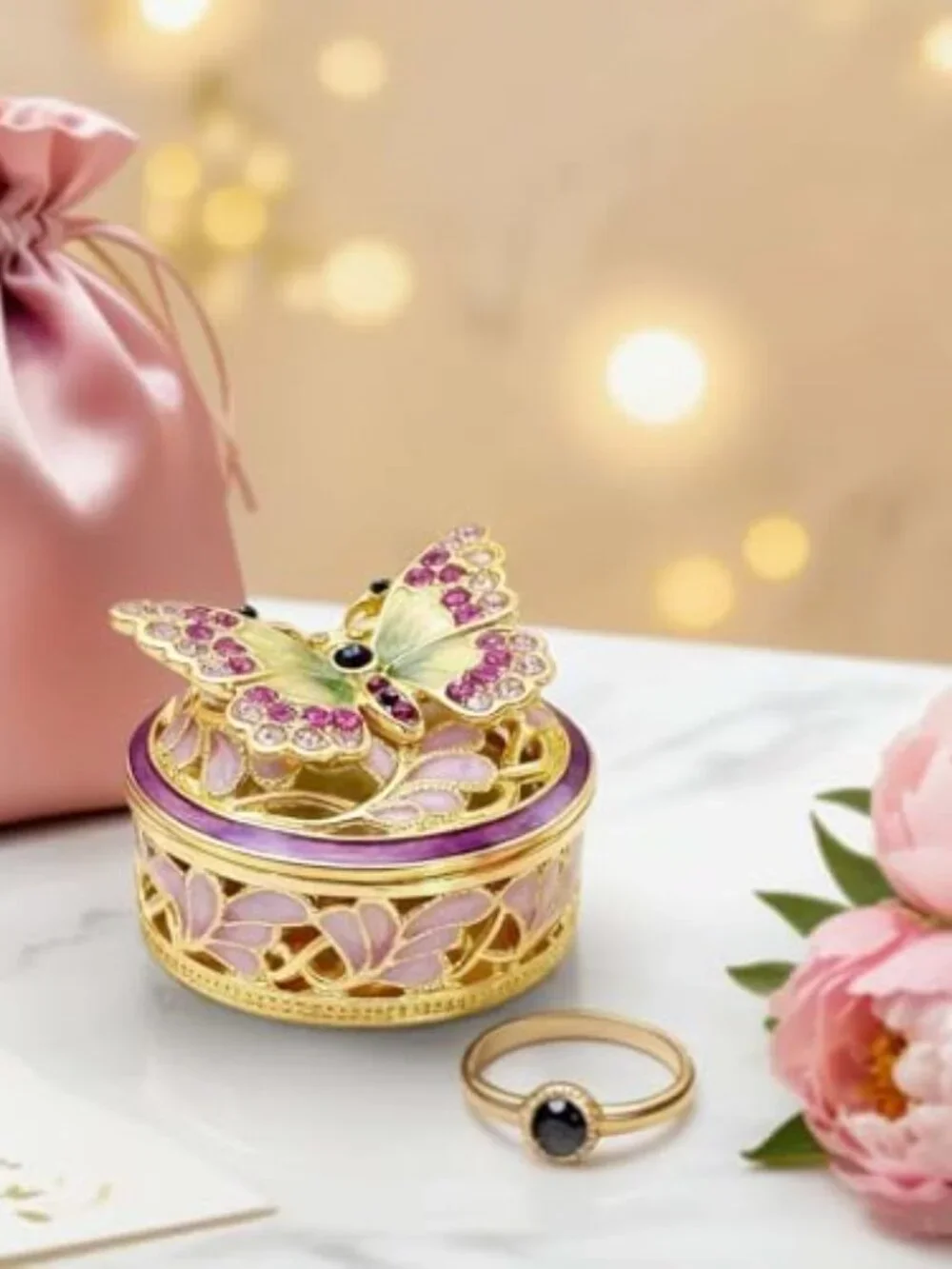 Elegant Butterfly Jewelry Trinket Boxes.Enameled Decorative Keepsake Ring Box Ho
